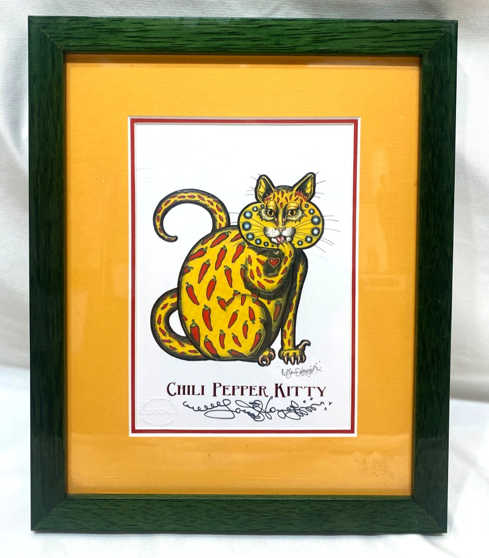 CHILI PEPPER KITTY, CAT art PRINT Jamie Hayes SIGNED LITHOGRAPH New Orleans